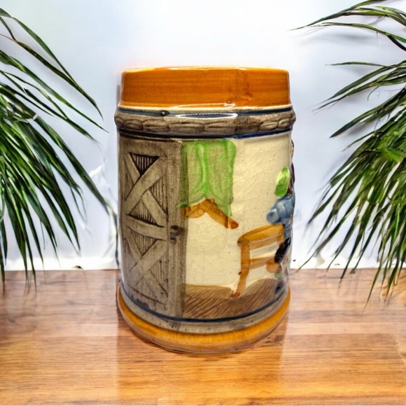 VINTAGE Made in Japan Hand-Painted Ceramic Beer Stein Mug Tavern Scene - Picture 2 of 9
